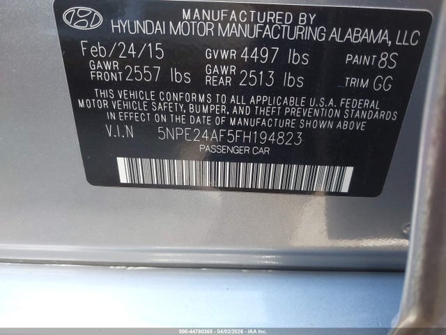 Hyundai SONATA SE 2015 5NPE24AF5FH194823 Image 9