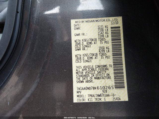 2011 NISSAN ARMADA 5N1AA0ND7BN610265 Photo 8