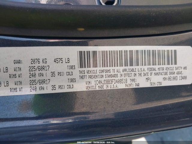 Продаж на аукціоні авто 2015 Jeep Compass Sport, vin: 1C4NJDBB3FD408518, номер лоту: 44780395
