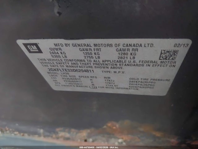 Aukcja sprzedaży 2013 Gmc Terrain Sle-2, vin: 2GKFLTE33D6294811, numer aukcji: 44780405