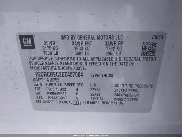 Chevrolet Silverado 1500 1lt 2014 1GCRCREC2EZ407004 Image 9