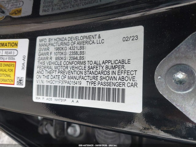 1HGCY1F37PA015419 Honda ACCORD EX