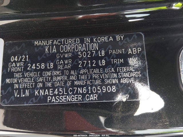 Aukcja sprzedaży 2022 Kia Stinger Gt1, vin: KNAE45LC7N6105908, numer aukcji: 44780434