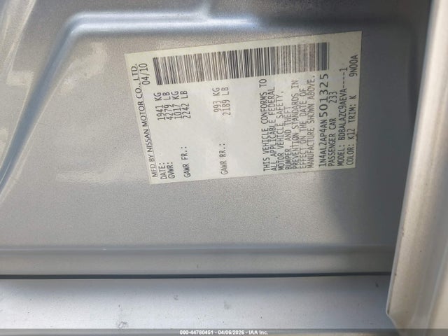 Aukcja sprzedaży 2010 Nissan Altima 2.5, vin: 1N4AL2AP4AN501325, numer aukcji: 44780451
