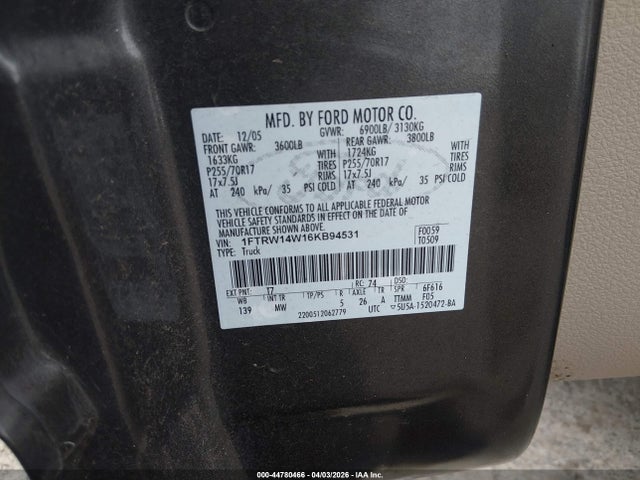 2006 FORD F-150 1FTRW14W16KB94531 Photo 8