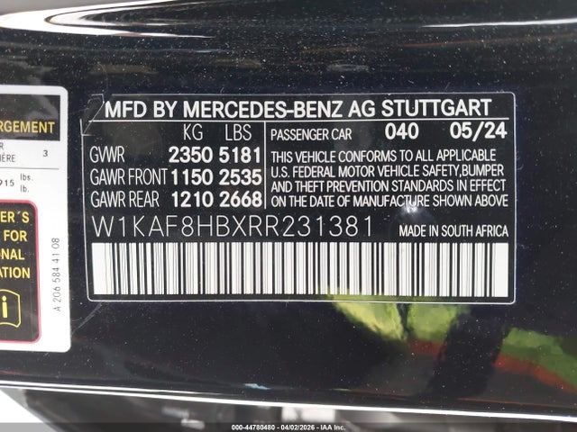 W1KAF8HBXRR231381 Mercedes-Benz Amg C 43 4matic