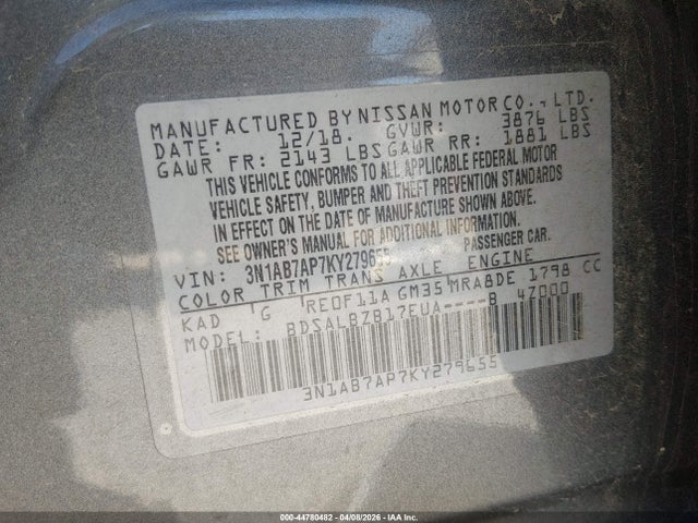 3N1AB7AP7KY279655 Nissan SENTRA S
