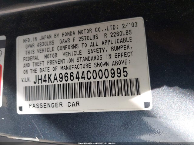 2004 Acura Rl 3.5 მანქანა იყიდება აუქციონზე, vin: JH4KA96644C000995, აუქციონის ნომერი: 44780490