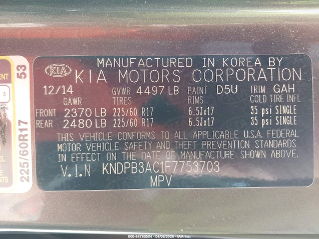 KIA Sportage Lx 2015 KNDPB3AC1F7753703 Image 9