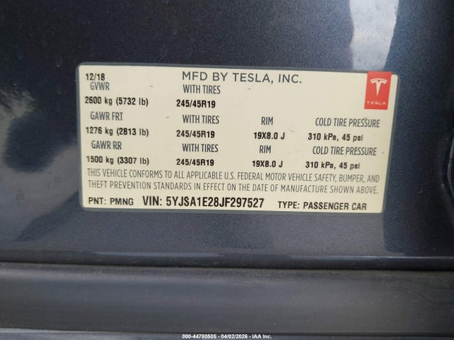 Продаж на аукціоні авто 2018 Tesla Model S 100d/75d/p100d, vin: 5YJSA1E28JF297527, номер лоту: 44780505