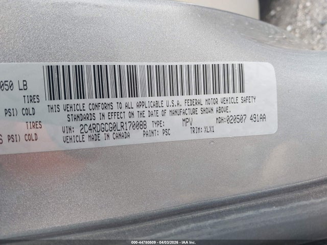 Продажа на аукционе авто 2020 Dodge Grand Caravan Sxt, vin: 2C4RDGCG0LR170088, номер лота: 44780509