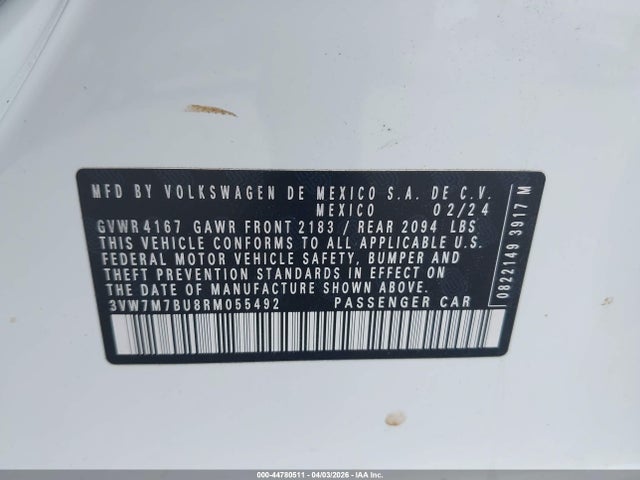 44780511 :رقم المزاد ، 3VW7M7BU8RM055492 vin ، 2024 Volkswagen Jetta 1.5t Se مزاد بيع