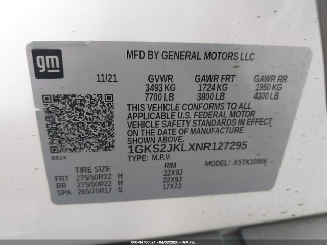 1GKS2JKLXNR127295 GMC Yukon Xl 4wd Denali
