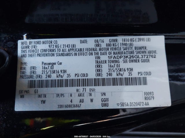Ford FOCUS SE 2016 1FADP3K26GL372762 Image 9