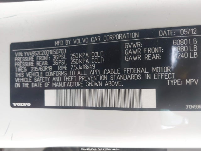 Продажа на аукционе авто 2013 Volvo Xc90 3.2/3.2 Platinum/3.2 Premier Plus, vin: YV4952CZ0D1650703, номер лота: 44780546