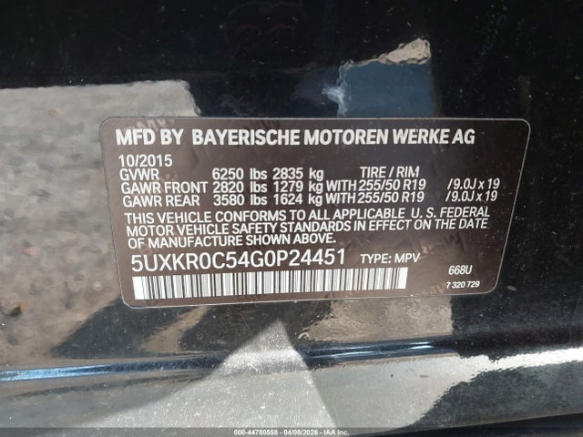 44780558 :رقم المزاد ، 5UXKR0C54G0P24451 vin ، 2016 Bmw X5 Xdrive35i مزاد بيع