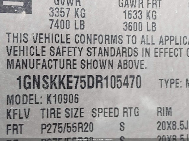 Aukcja sprzedaży 2013 Chevrolet Suburban 1500 Ltz, vin: 1GNSKKE75DR105470, numer aukcji: 44780570