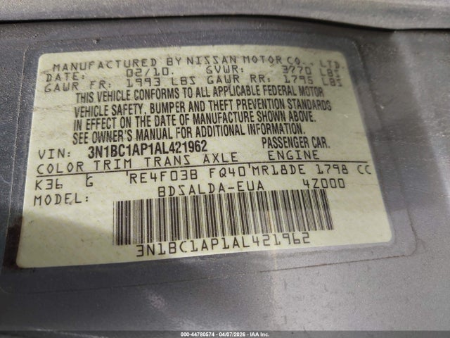 2010 NISSAN VERSA 3N1BC1AP1AL421962 Photo 8