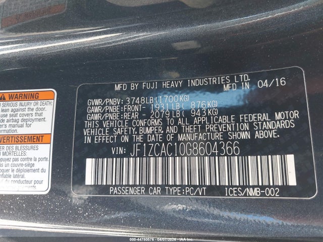 JF1ZCAC10G8604366 Subaru Brz Limited