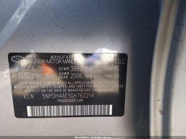 Hyundai ELANTRA SE 2016 5NPDH4AE1GH762214 Image 9
