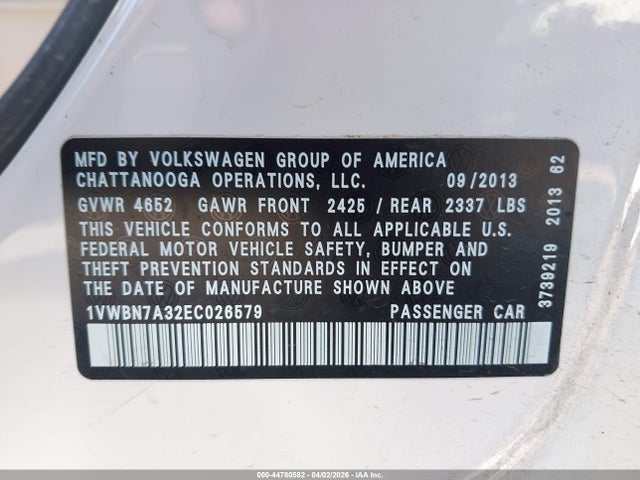Продаж на аукціоні авто 2014 Volkswagen Passat 2.0l Tdi Se, vin: 1VWBN7A32EC026579, номер лоту: 44780582