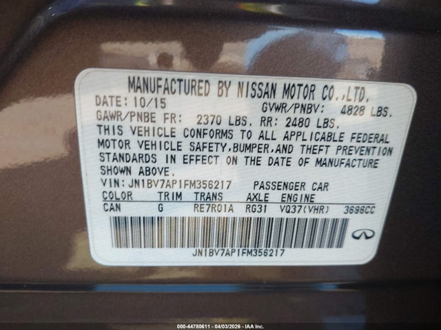 Aukcja sprzedaży 2015 Infiniti Q50 Premium, vin: JN1BV7AP1FM356217, numer aukcji: 44780611