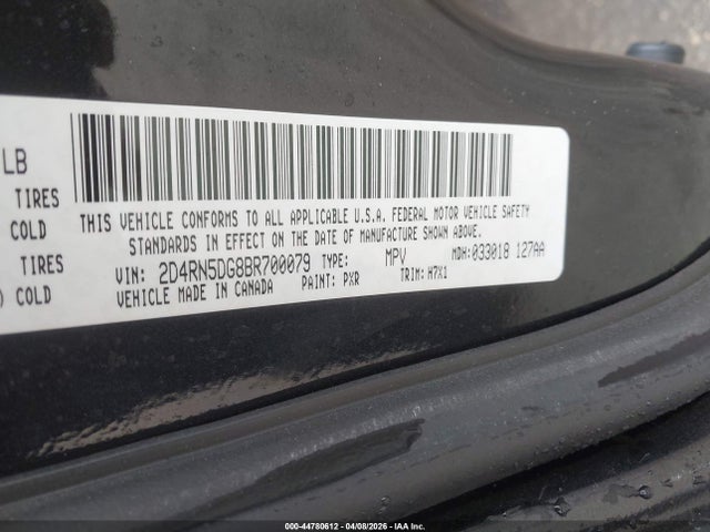 44780612 :رقم المزاد ، 2D4RN5DG8BR700079 vin ، 2011 Dodge Grand Caravan Crew مزاد بيع