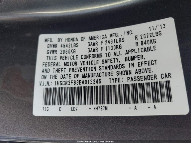 Honda Accord Ex-l V-6 2014 1HGCR3F83EA013345 Image 9