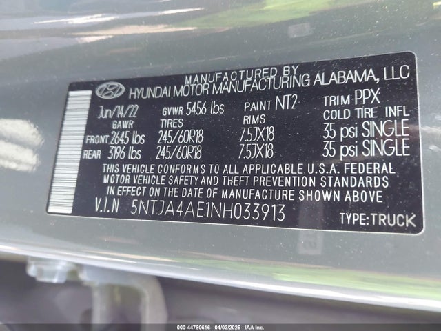 Aukcja sprzedaży 2022 Hyundai Santa Cruz Se, vin: 5NTJA4AE1NH033913, numer aukcji: 44780616