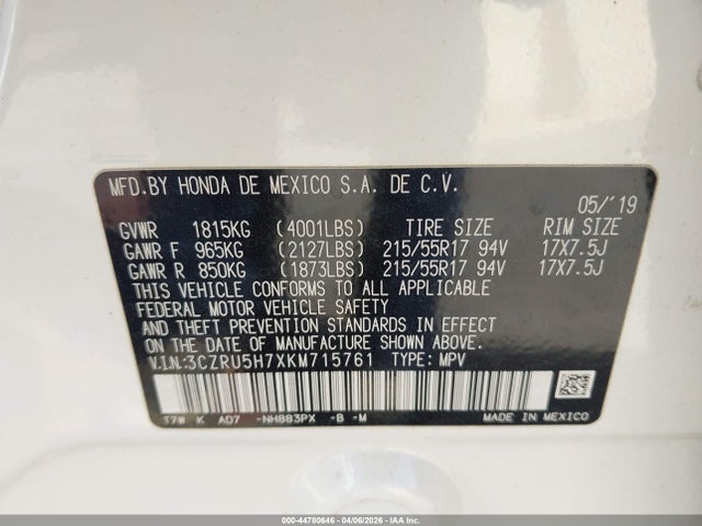 3CZRU5H7XKM715761 Honda Hr-v Ex-l