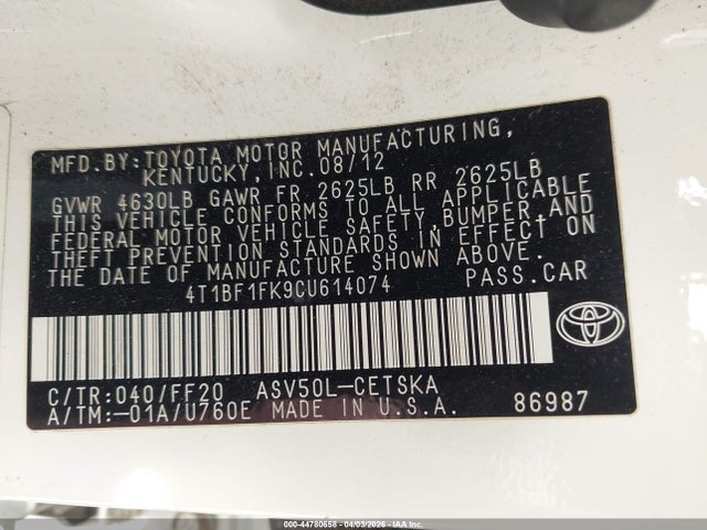 2012 TOYOTA CAMRY 4T1BF1FK9CU614074 Photo 8