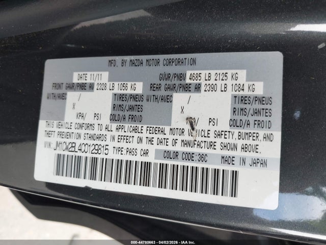 44780663 :رقم المزاد ، JM1CW2BL4C0129815 vin ، 2012 Mazda Mazda5 Sport مزاد بيع