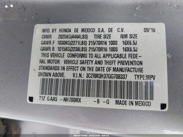 3CZRM3H37GG708337 Honda CR-V LX