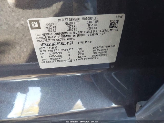 1GKS2HKJ1GR264197 GMC YUKON XL DENALI