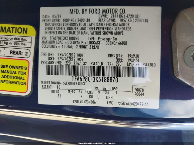 Ford Mustang Gt Premium 2019 1FA6P8CF3K5188870 Image 9