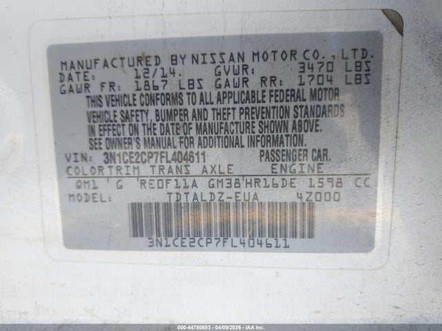 Nissan Versa Note S (sr)/s Plus/sl/sr/sv 2015 3N1CE2CP7FL404611 Image 9