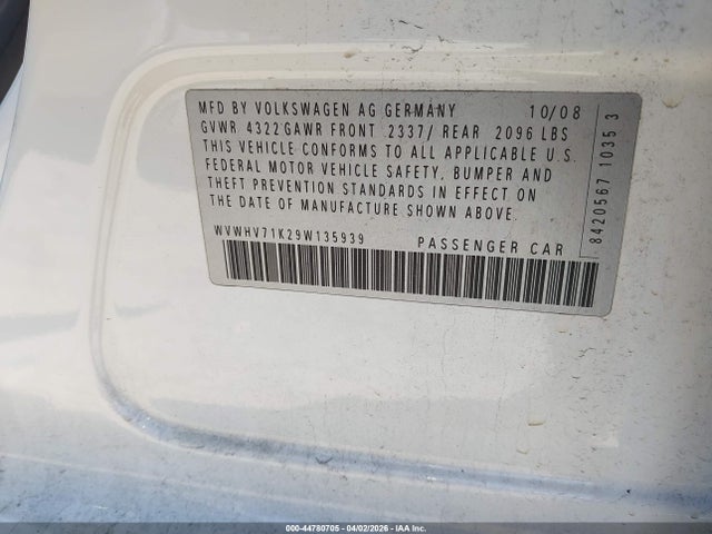 Aukcja sprzedaży 2009 Volkswagen Gti 4-door, vin: WVWHV71K29W135939, numer aukcji: 44780705