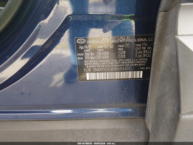 2021 HYUNDAI SANTA FE 5NMS1DAJ6MH356303 Photo 8