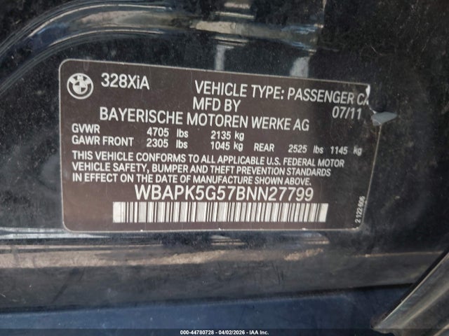 Продажа на аукционе авто 2011 Bmw 328i Xdrive, vin: WBAPK5G57BNN27799, номер лота: 44780728