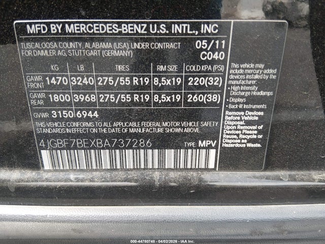 Продажа на аукционе авто 2011 Mercedes-benz Gl 450 4matic, vin: 4JGBF7BEXBA737286, номер лота: 44780748