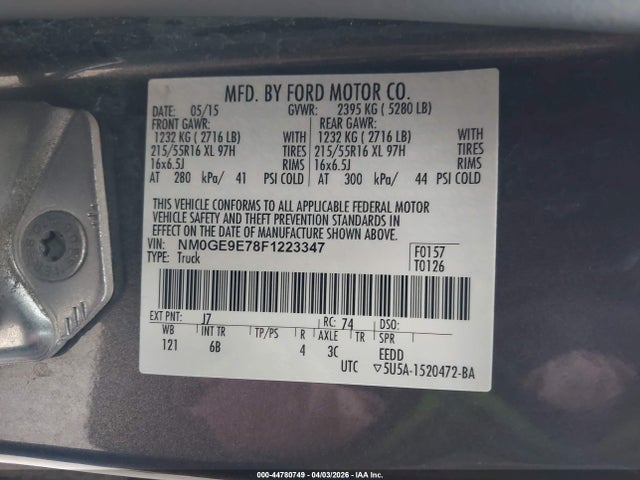 Aukcja sprzedaży 2015 Ford Transit Connect Xl, vin: NM0GE9E78F1223347, numer aukcji: 44780749
