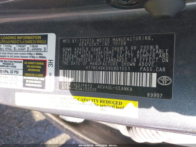 Aukcja sprzedaży 2009 Toyota Camry Le, vin: 4T1BE46KX9U901551, numer aukcji: 44780758
