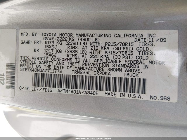 44780762 :رقم المزاد ، 5TETX4CN0AZ711772 vin ، 2010 Toyota Tacoma مزاد بيع