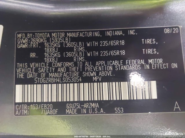 2020 TOYOTA HIGHLANDER 5TDGZRBH4LS053054 Photo 8