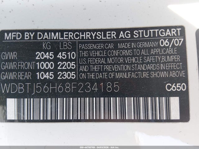 Aukcja sprzedaży 2008 Mercedes-benz Clk 350, vin: WDBTJ56H68F234185, numer aukcji: 44780769