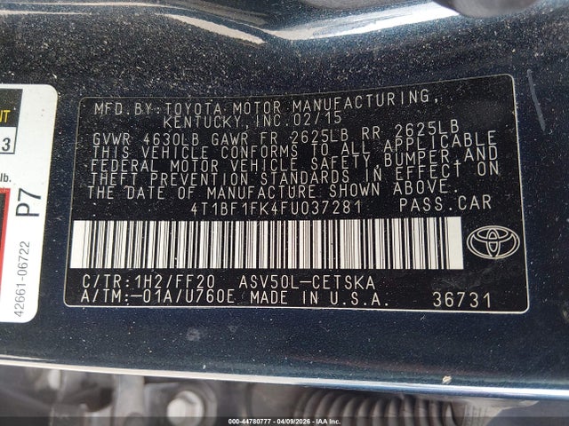 Aukcja sprzedaży 2015 Toyota Camry Se, vin: 4T1BF1FK4FU037281, numer aukcji: 44780777