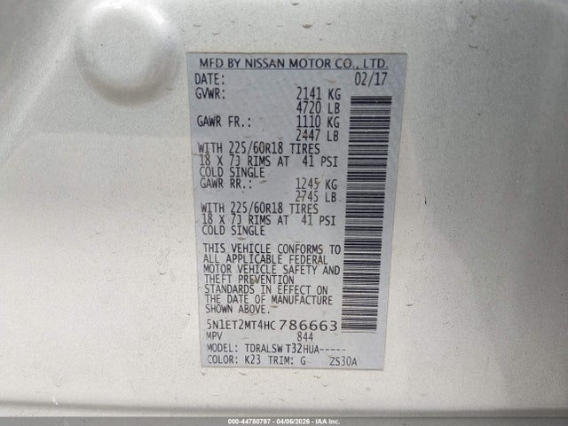 5N1ET2MT4HC786663 Nissan Rogue Hybrid Sl