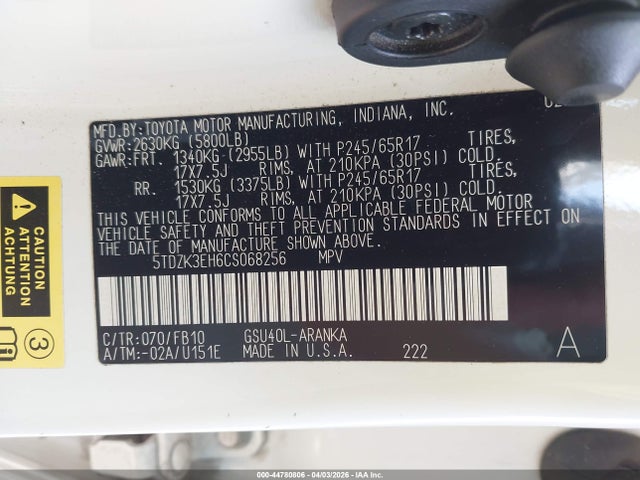Продаж на аукціоні авто 2012 Toyota Highlander Base V6, vin: 5TDZK3EH6CS068256, номер лоту: 44780806