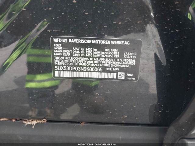 BMW X3 Xdrive30i 2022 5UX53DP03N9K86065 Image 9