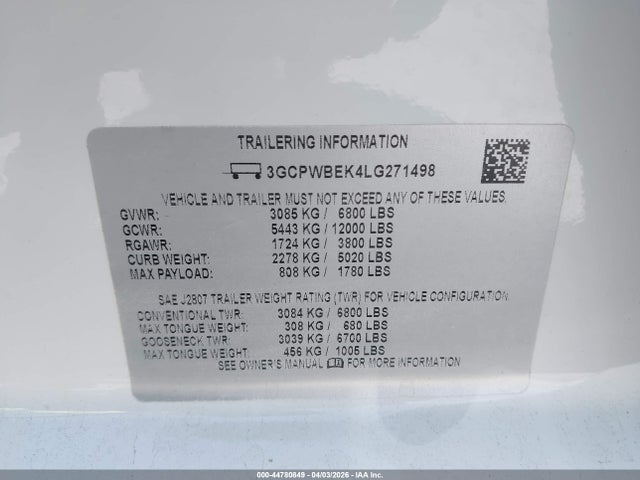3GCPWBEK4LG271498 Chevrolet Silverado 1500 2wd Standard Bed Custom